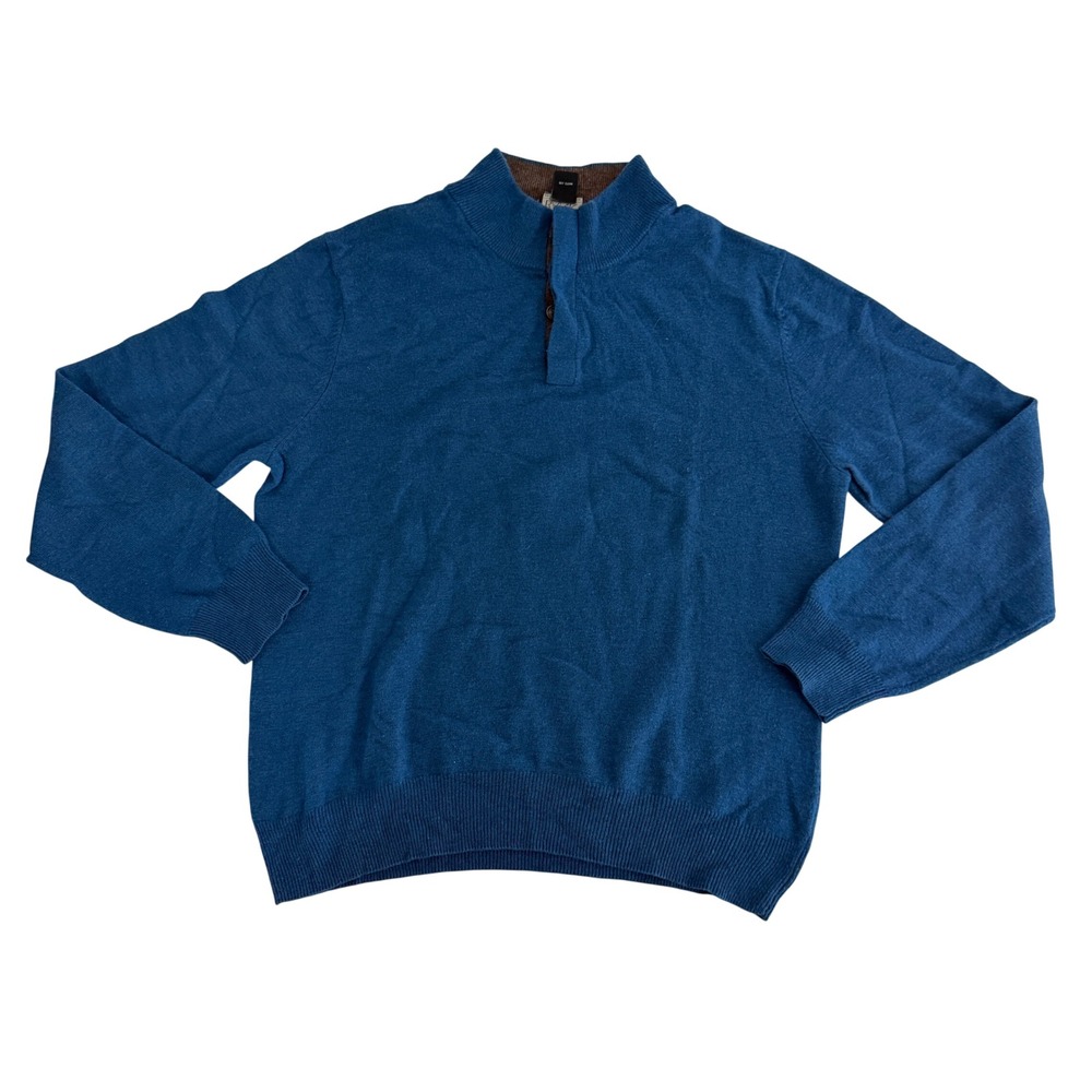 Jos. A. Bank Sweater Mens Medium Lambswool Blend Mock Neck Henley Blue